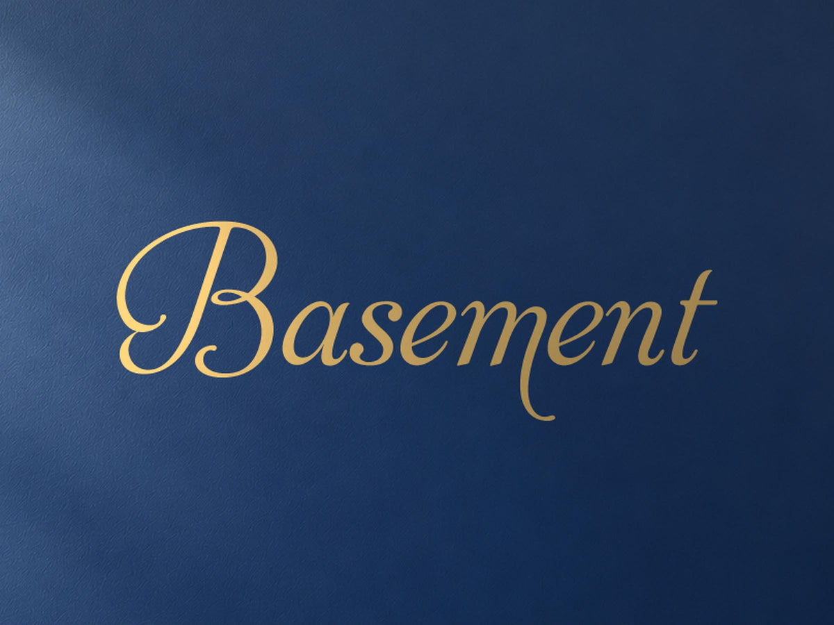 Basement Door Sign, Elegant Script Vinyl Decal for a Basement or Man Cave Door