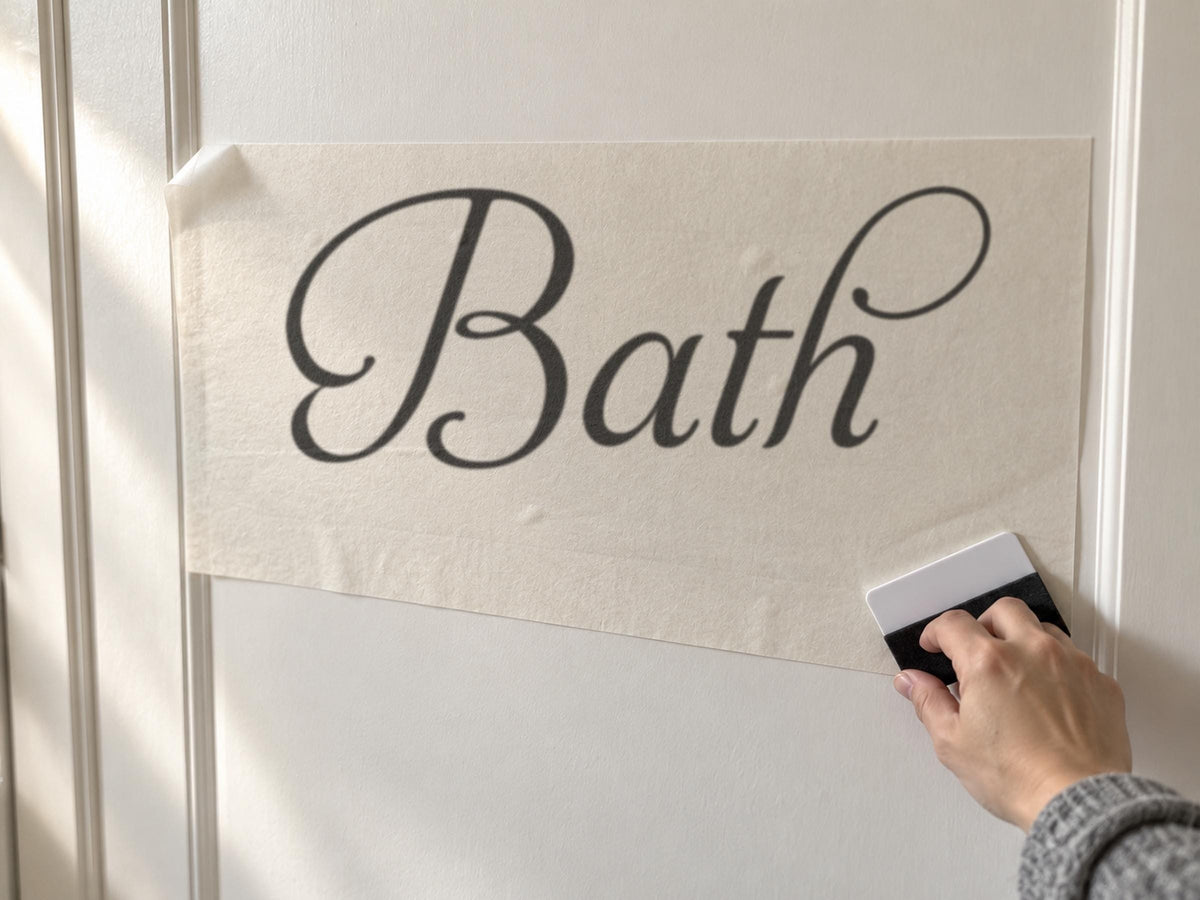 Bath Door Sign, Elegant Script Vinyl Decal for a Bathroom or Powder Room Door