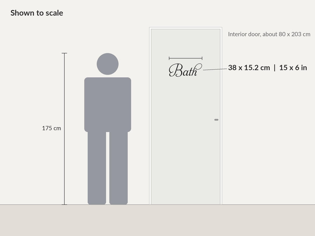 Bath Door Sign, Elegant Script Vinyl Decal for a Bathroom or Powder Room Door