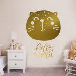 Cat Hello World Wall Decal- Gold Foil