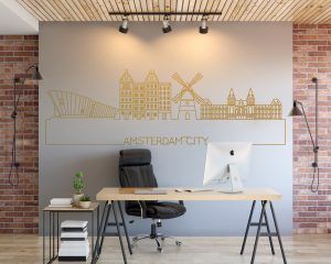 Skyline of Amsterdam City Wall Decal Gold Foil