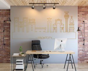 Skyline of Lisbon City Wall Decal Gold Foil