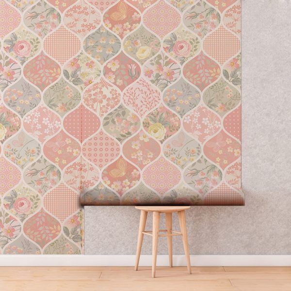 Pink Trellis Patchwork Wallpaper Roll