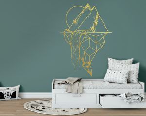 Mountains & Waterfall Wall Decal - Gold Foil