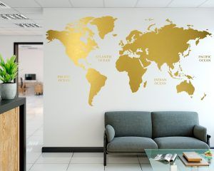 Gold World Map Wall Sticker