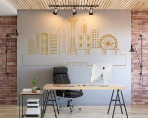 Skyline of Seattle City Wall Decal Gold Foil