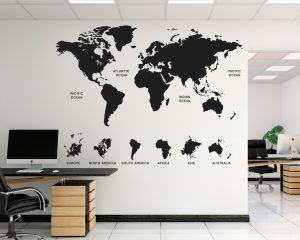 World Map with Continents Wall Decal