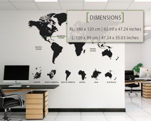 World Map with Continents Wall Decal - Dimensions