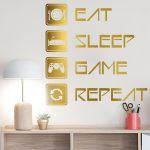 Eat Sleep Game Repeat Gamer Wall Sticker - Gold Foil