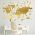 Travel World Map Wall Sticker - Gold Foil