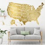 USA Map Wall Decal - Gold Foil