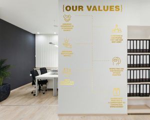 Vertical Core Values Office Wall Sticker - Gold Foil