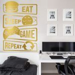 Eat Sleep Game Repeat Wall Sticker - Gold Foil