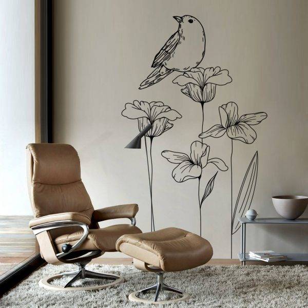 Flowers and Bird Wall Decal