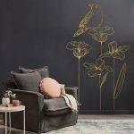 Flowers and Bird Wall Decal - Gold Foil